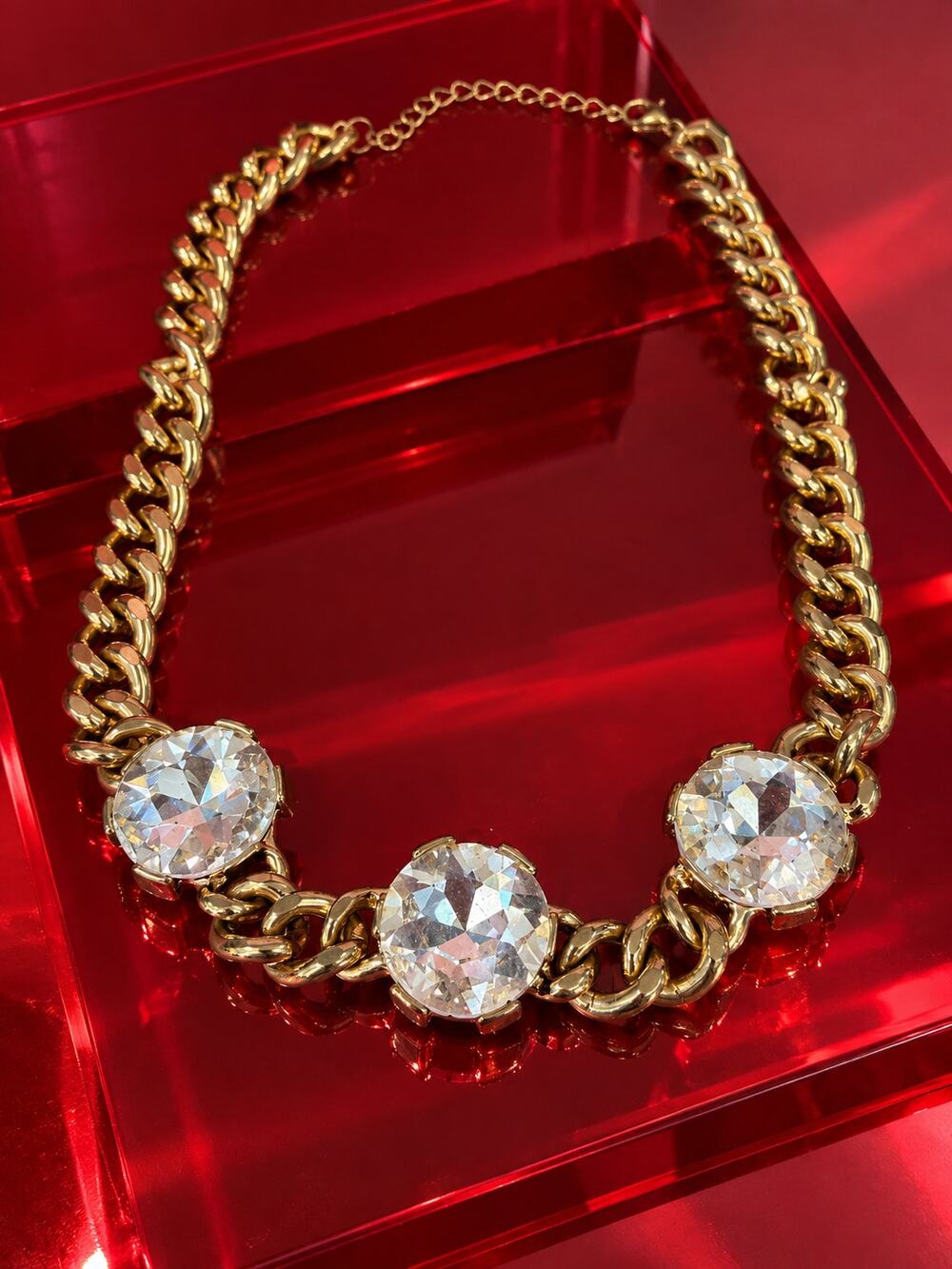 Natasha Couture Gold Tone Chunky Chain Crystal Statement Necklace
